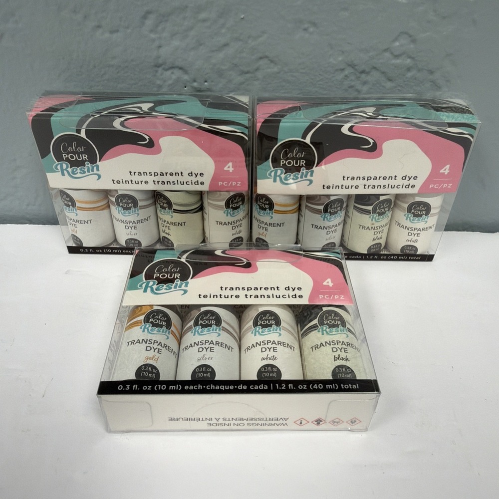 American Crafts Set Of 3 Color Pour Resin Dyes Transparent 4pk/.3oz Bottles